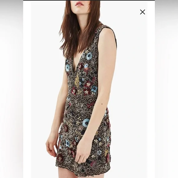 Topshop Bird Embellished Minidress Sequin Beaded Party Event Dress size 4 US - Picture 3 of 11